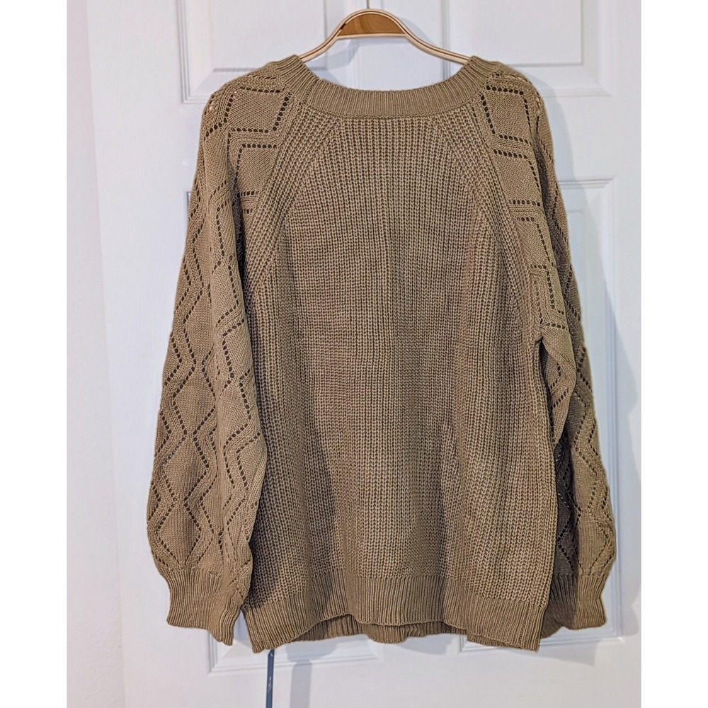 Cupshe Tan‎ Knit Sweater XL Long Sleeve Diamond Cutout Crew Neck Pullover NWT - Picture 4 of 11